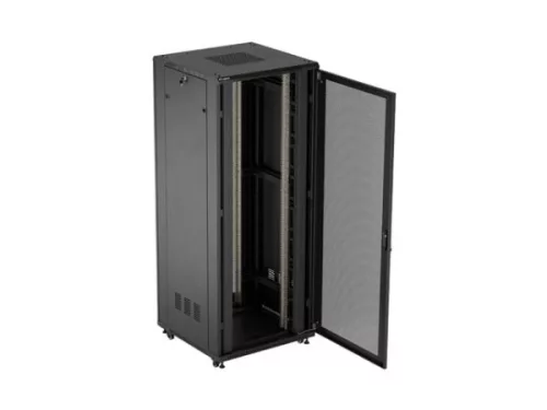 Lanberg FF01-8842-23B 19" 42U SZÉL:800mm MÉLY:800mm MAG:2047mm lapraszerelt hálós fémajtós fekete álló rack szekrény