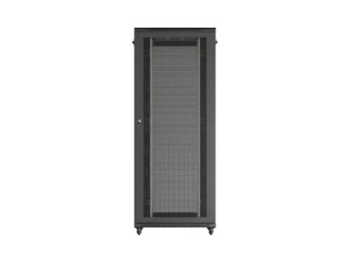 Lanberg FF01-8842-23B 19" 42U SZÉL:800mm MÉLY:800mm MAG:2047mm lapraszerelt hálós fémajtós fekete álló rack szekrény