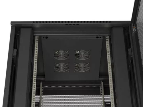 Lanberg FF01-8842-23B 19" 42U SZÉL:800mm MÉLY:800mm MAG:2047mm lapraszerelt hálós fémajtós fekete álló rack szekrény