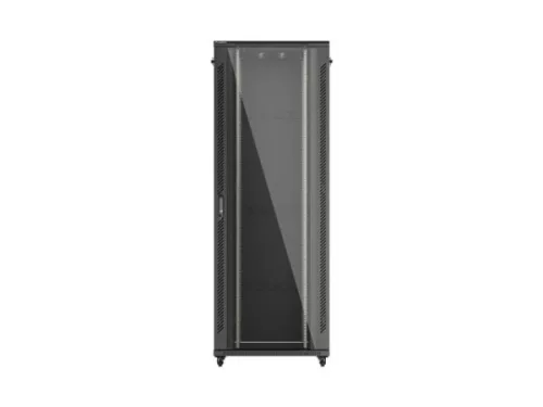 Lanberg FF01-8847-12B 19" 47U SZÉL:800mm MÉLY:800mm MAG:2270mm lapraszerelt üvegajtós fekete álló rack szekrény
