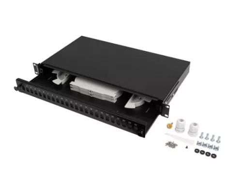 Lanberg FOP1-24SS-LDB 19" 1U 24xSC szimplex 24xLC duplex kihúzható kötőkazettával szerelt fekete optikai patch panel