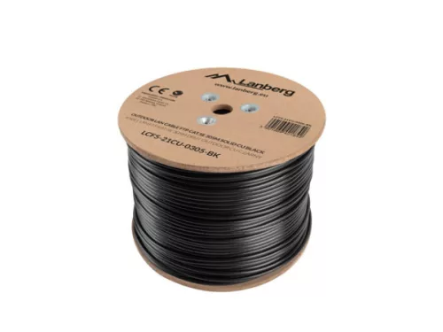 Lanberg LCF5-21CU-0305-BK Cat.5e F/UTP PE CU Fca 100MHz AWG24 305m árnyékolt fekete kültéri kábel