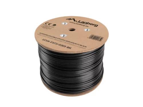 Lanberg LCU6-21CU-0305-BK Cat.6 UTP PE CU Fca 250MHz AWG23 305m árnyékolatlan fekete kültéri kábel