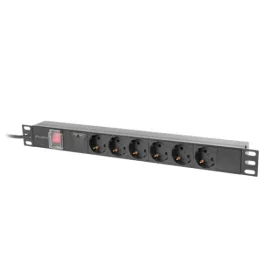   Lanberg PDU-06F-0200-BK 19" 1U 6xSchuko aljzat Schuko csatlakozóvéggel 2m fekete elosztósor kapcsolóval