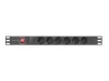 Lanberg PDU-06F-0200-BK 19" 1U 6xSchuko aljzat Schuko csatlakozóvéggel 2m fekete elosztósor kapcsolóval