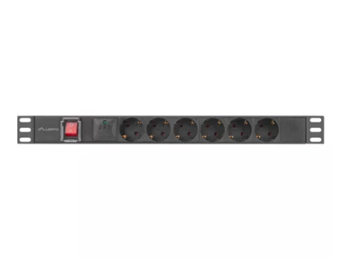 Lanberg PDU-06F-0200-BK 19" 1U 6xSchuko aljzat Schuko csatlakozóvéggel 2m fekete elosztósor kapcsolóval