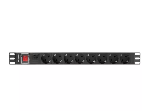 Lanberg PDU-08F-0200-BK 19" 1U 8xSchuko aljzat Schuko csatlakozóvéggel 2m fekete elosztósor kapcsolóval