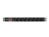 Lanberg PDU-07F-0200-IEC-BK 19" 1U 7xSchuko aljzat C14 csatlakozóvéggel 2m fekete elosztósor kapcsolóval