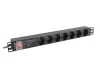 Lanberg PDU-PRO-07F-0200-BK 19"" 1U 7xSchuko aljzat Schuko csatlakozóvéggel 16A SPD-3MP 2m túlfeszültségvédett elosztósor kapcsolóval