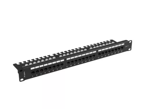 Lanberg PPU6-1124-B 19" 1U Cat.6 UTP 24port árnyékolatlan kábelrendezős fekete patch panel