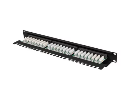 Lanberg PPU6-1124-B 19" 1U Cat.6 UTP 24port árnyékolatlan kábelrendezős fekete patch panel