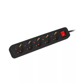   Lanberg PS1-05F-0300-BK 5x Schuko aljzat 10A 3m kapcsolós fekete elosztósor