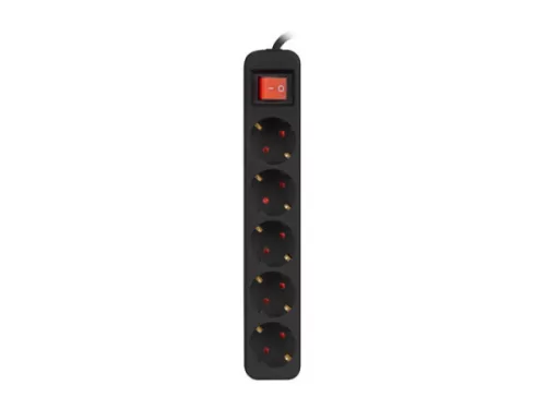 Lanberg PS1-05F-0300-BK 5x Schuko aljzat 10A 3m kapcsolós fekete elosztósor