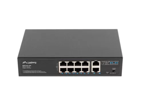 Lanberg RSFE-8P-2GE-120 19/10" 1U 8x100Mbps PoE+ LAN (120W) 2xGbE LAN port nem menedzselhető PoE+ switch