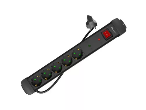 Lanberg SP1-05F-0300-BK 5x Schuko aljzat túlfeszültség ellen védett 3m kapcsolós fekete elosztósor