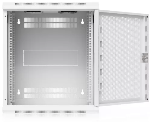 Ubiquiti UACC-RACK-12U-WALL-450-P 19" 12U 635x550x450mm MAX:50kg perforált ajtós fehér fali rack szekrény