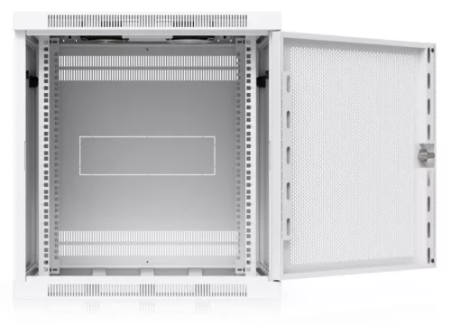 Ubiquiti UACC-RACK-12U-WALL-600-P 19" 12U 635x598x600mm MAX:80kg perforált ajtós fehér fali rack szekrény