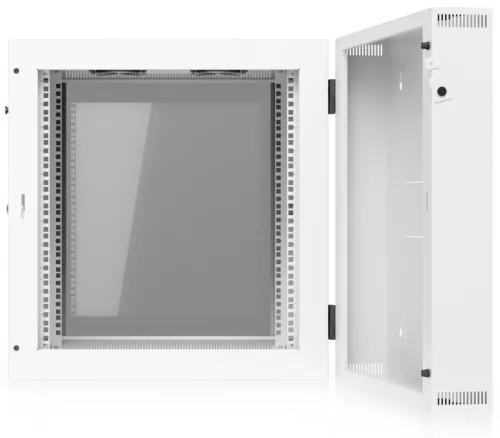 Ubiquiti UACC-RACK-12U-WALL-SW-G 19" 12U 639x600x703mm MAX:80kg üvegajtós fehér kétrészes fali rack szekrény