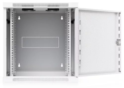 Ubiquiti UACC-RACK-12U-WALL-SW-P 19" 12U 639x600x703mm MAX:80kg perforált ajtós fehér kétrészes fali rack szekrény