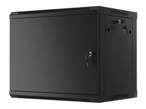 Lanberg WF01-6409-00B 19" 9U SZÉL:600mm MÉLY:450mm MAG:512mm lapraszerelt fémajtós fekete fali rack szekrény