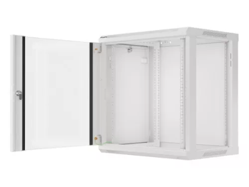 Lanberg WF01-6412-10S 19" 12U SZÉL:600mm MÉLY:450mm MAG:645mm lapraszerelt üvegajtós szürke fali rack szekrény