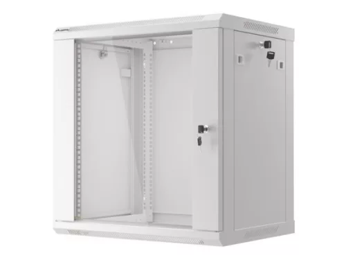 Lanberg WF01-6412-10S 19" 12U SZÉL:600mm MÉLY:450mm MAG:645mm lapraszerelt üvegajtós szürke fali rack szekrény