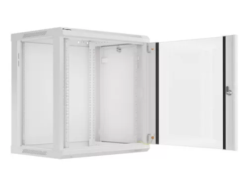 Lanberg WF01-6412-10S 19" 12U SZÉL:600mm MÉLY:450mm MAG:645mm lapraszerelt üvegajtós szürke fali rack szekrény