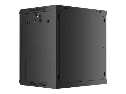 Lanberg WF01-6412-23B 19" 12U SZÉL:600mm MÉLY:450mm MAG:512mm lapraszerelt perforált ajtós fekete fali rack szekrény
