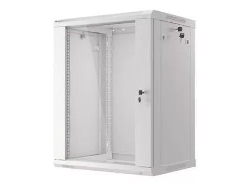 Lanberg WF01-6415-10S 19" 15U SZÉL:600mm MÉLY:450mm MAG:774mm lapraszerelt üvegajtós szürke fali rack szekrény