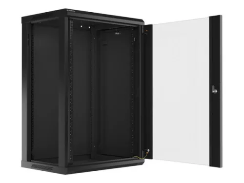 Lanberg WF01-6418-10B 19" 18U SZÉL:600mm MÉLY:450mm MAG:907mm lapraszerelt üvegajtós fekete fali rack szekrény