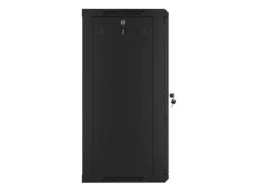 Lanberg WF01-6418-10B 19" 18U SZÉL:600mm MÉLY:450mm MAG:907mm lapraszerelt üvegajtós fekete fali rack szekrény