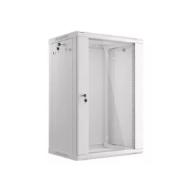   Lanberg WF01-6418-10S 19" 18U SZÉL:600mm MÉLY:450mm MAG:907mm lapraszerelt üvegajtós szürke fali rack szekrény