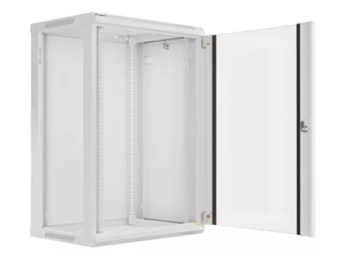 Lanberg WF01-6418-10S 19" 18U SZÉL:600mm MÉLY:450mm MAG:907mm lapraszerelt üvegajtós szürke fali rack szekrény