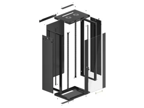 Lanberg WF01-6427-10B 19" 27U SZÉL:600mm MÉLY:450mm MAG:1307mm lapraszerelt üvegajtós fekete fali rack szekrény