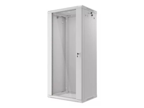 Lanberg WF01-6427-10S 19" 27U SZÉL:600mm MÉLY:450mm MAG:1307mm lapraszerelt üvegajtós szürke fali rack szekrény