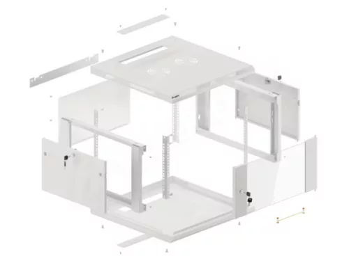 Lanberg WF01-6606-10S 19" 6U SZÉL:600mm MÉLY:600mm MAG:379mm lapraszerelt üvegajtós szürke fali rack szekrény