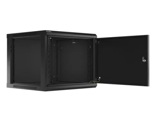 Lanberg WF01-6609-00B 19" 9U SZÉL:600mm MÉLY:600mm MAG:512mm lapraszerelt fémajtós fekete fali rack szekrény