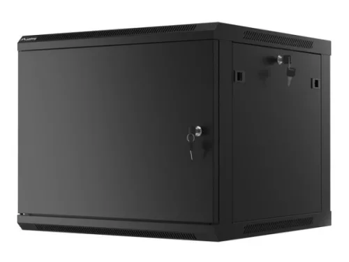 Lanberg WF01-6609-00B 19" 9U SZÉL:600mm MÉLY:600mm MAG:512mm lapraszerelt fémajtós fekete fali rack szekrény
