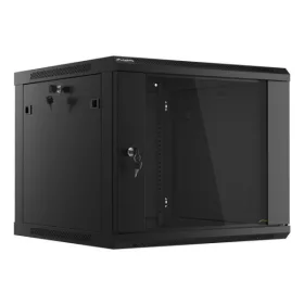   Lanberg WF01-6609-10B 19" 9U SZÉL:600mm MÉLY:600mm MAG:512mm lapraszerelt üvegajtós fekete fali rack szekrény