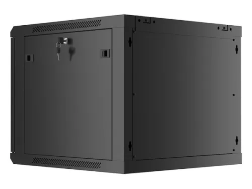 Lanberg WF01-6609-10B 19" 9U SZÉL:600mm MÉLY:600mm MAG:512mm lapraszerelt üvegajtós fekete fali rack szekrény