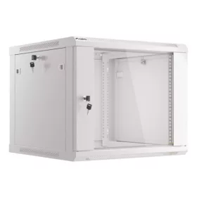   Lanberg WF01-6609-10S 19" 9U SZÉL:600mm MÉLY:600mm MAG:512mm lapraszerelt üvegajtós szürke fali rack szekrény