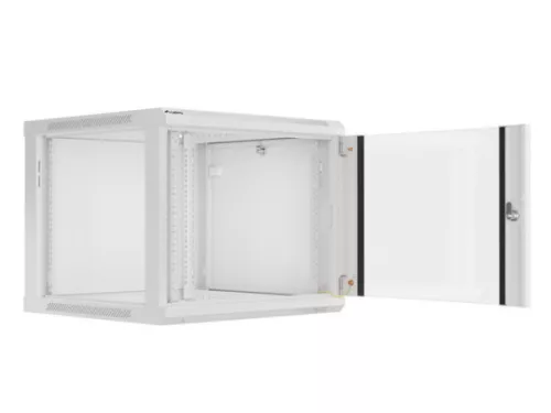 Lanberg WF01-6609-10S 19" 9U SZÉL:600mm MÉLY:600mm MAG:512mm lapraszerelt üvegajtós szürke fali rack szekrény
