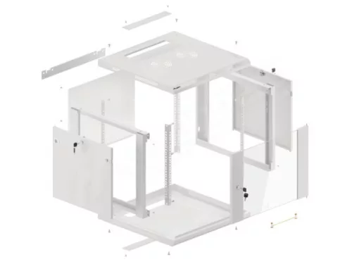 Lanberg WF01-6609-10S 19" 9U SZÉL:600mm MÉLY:600mm MAG:512mm lapraszerelt üvegajtós szürke fali rack szekrény