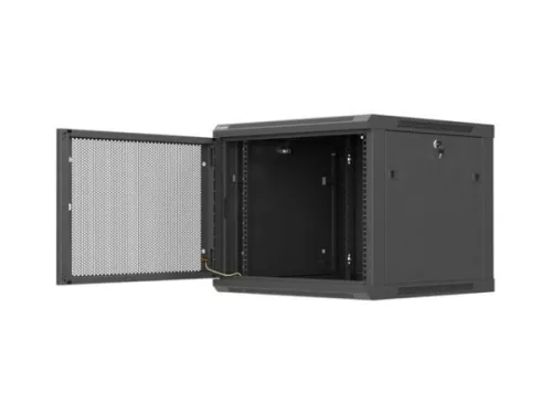 Lanberg WF01-6609-23B 19" 9U SZÉL:600mm MÉLY:600mm MAG:512mm lapraszerelt hálós fémajtós fekete fali rack szekrény