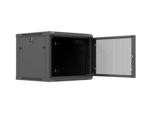 Lanberg WF01-6609-23B 19" 9U SZÉL:600mm MÉLY:600mm MAG:512mm lapraszerelt hálós fémajtós fekete fali rack szekrény
