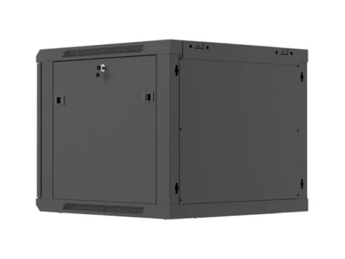 Lanberg WF01-6609-23B 19" 9U SZÉL:600mm MÉLY:600mm MAG:512mm lapraszerelt hálós fémajtós fekete fali rack szekrény
