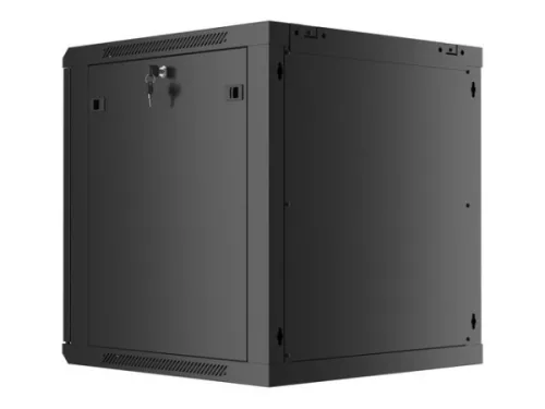 Lanberg WF01-6612-10B 19" 12U SZÉL:600mm MÉLY:600mm MAG:640mm lapraszerelt üvegajtós fekete fali rack szekrény