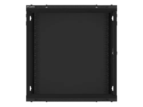 Lanberg WF01-6612-10B 19" 12U SZÉL:600mm MÉLY:600mm MAG:640mm lapraszerelt üvegajtós fekete fali rack szekrény
