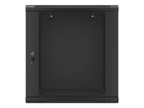 Lanberg WF01-6612-10B 19" 12U SZÉL:600mm MÉLY:600mm MAG:640mm lapraszerelt üvegajtós fekete fali rack szekrény
