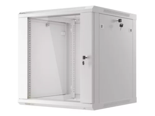 Lanberg WF01-6612-10S 19" 12U SZÉL:600mm MÉLY:600mm MAG:640mm lapraszerelt üvegajtós szürke fali rack szekrény